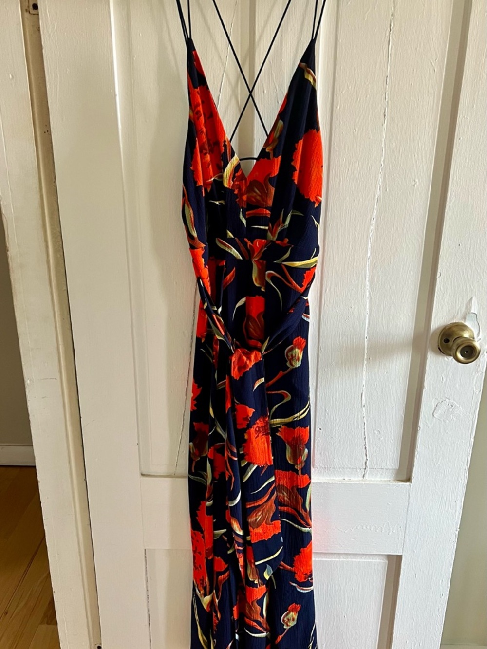 Luxxel Blue and Red Floral Jumpsuit with Tie Waist - Picture 3 of 4